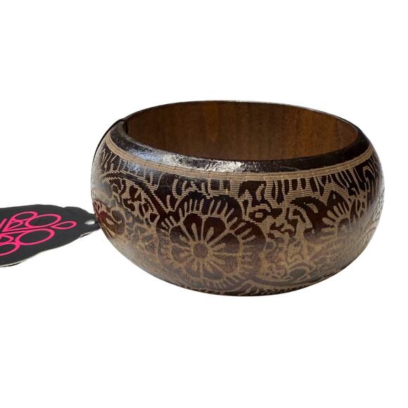 Paparazzi Beach Retreat Floral Wooden Wide Cuff Bangle Bracelet Brown New Boho - Picture 3 of 5